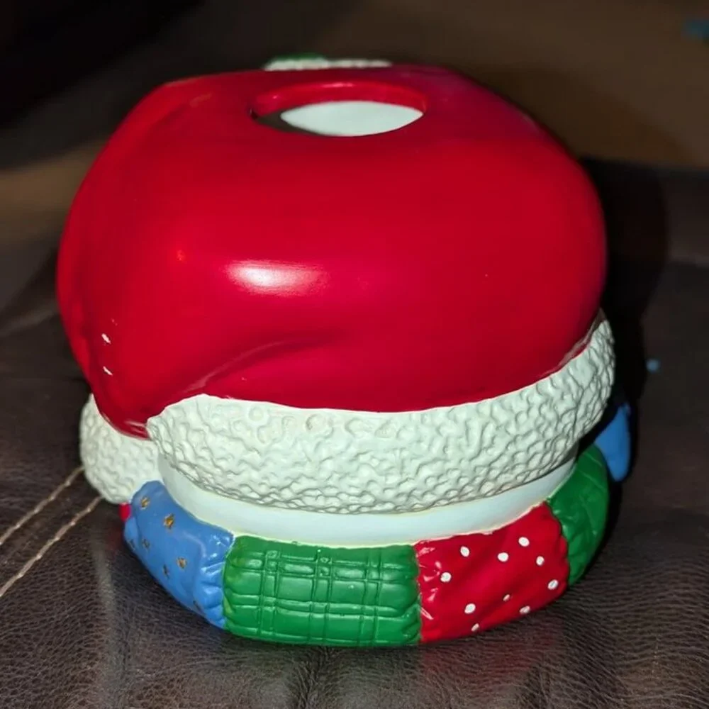 Ceramic Christmas Holiday Santa Snowman Kleenex Tissue Box Cover Bathroom Retro